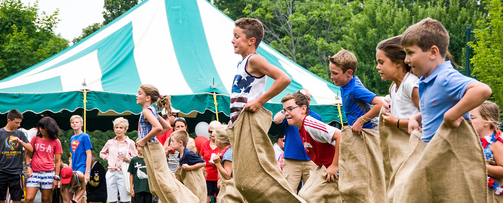 Potato sack race at Maple Bluff, Wisconsin 4th of July celebration
