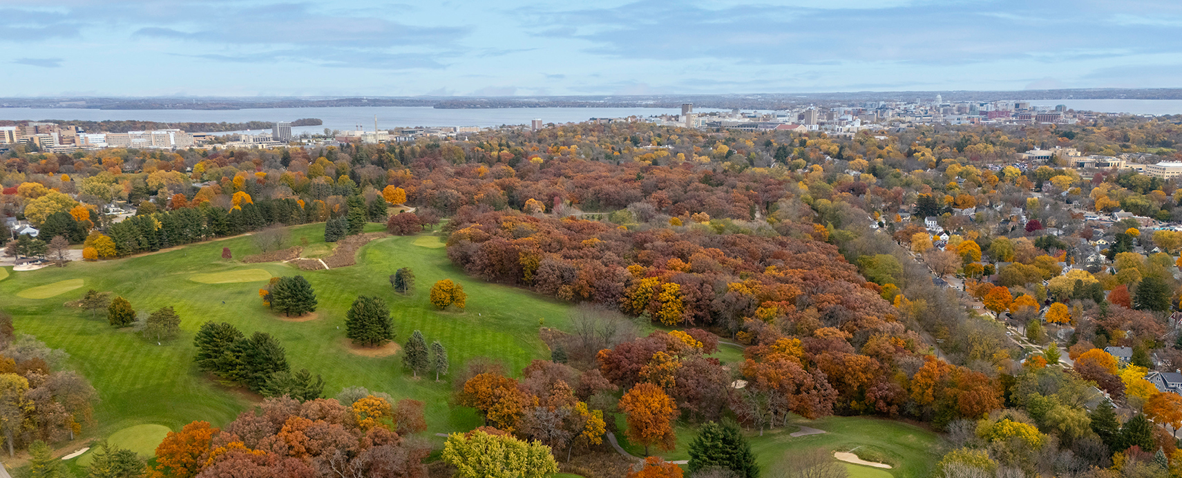 Aerial view of Madison, Wisconsin in fall