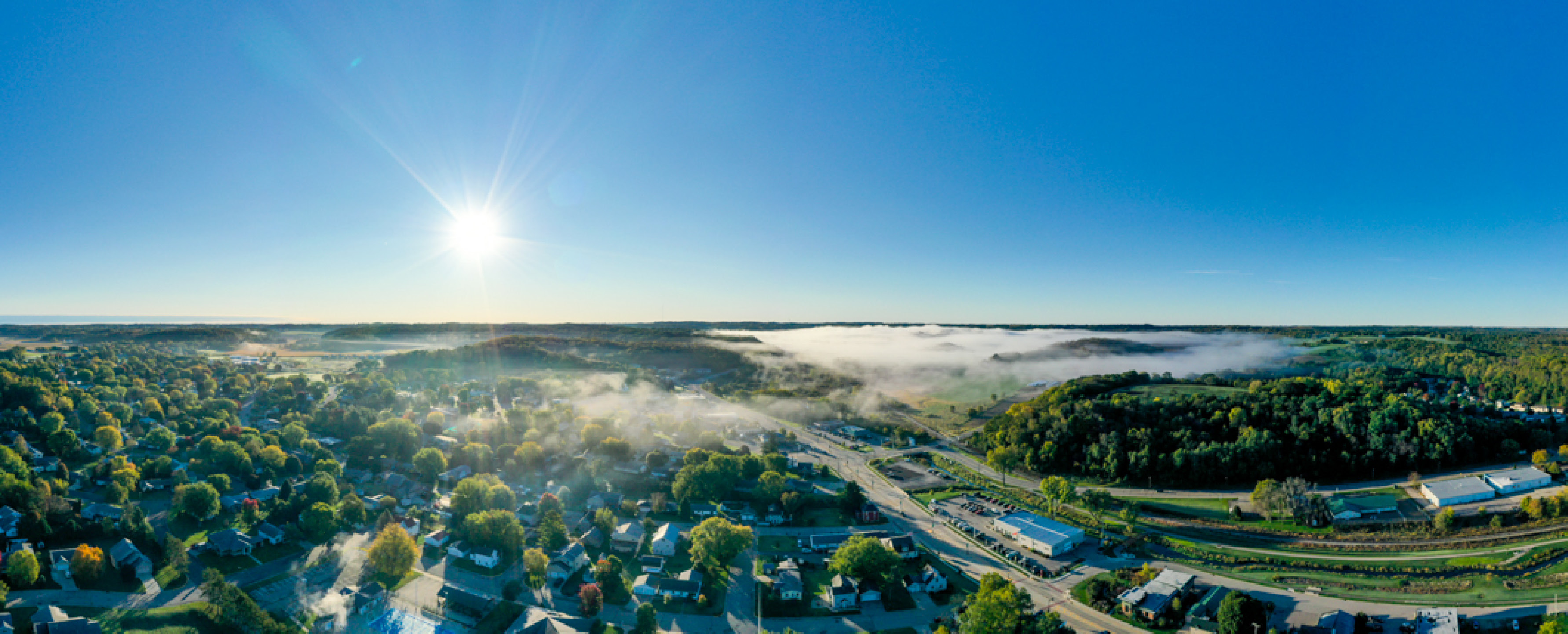 Drone shot over Cross Plains Wisconsin