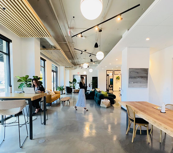 Interior shot of a living room with a fireplace