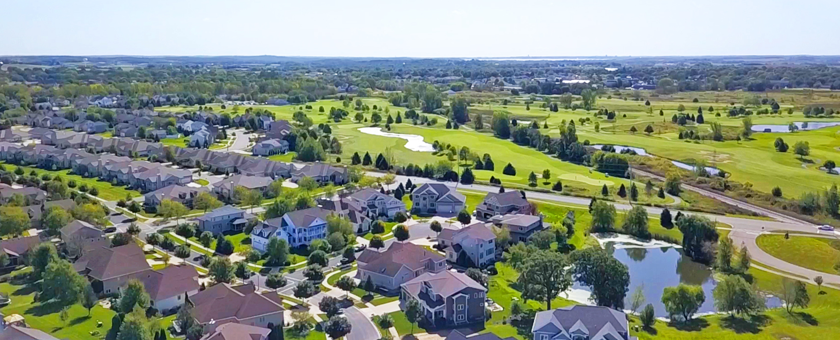 Drone shot of Waunakee neighborhood and golf course